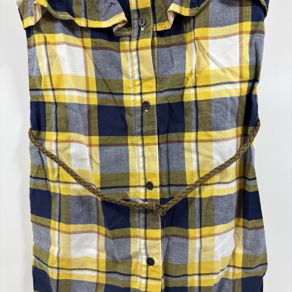 Carter's Plaid Belted Tunic Top Girls 5t Yellow Blue Ruffle Cowgirl Fall Buttons - Picture 4 of 6